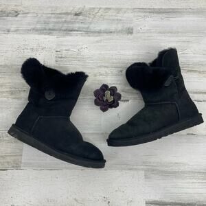 Ugg Bailey Botton Black Sherpa Lined Suede Winter Ankle Boots Size 8